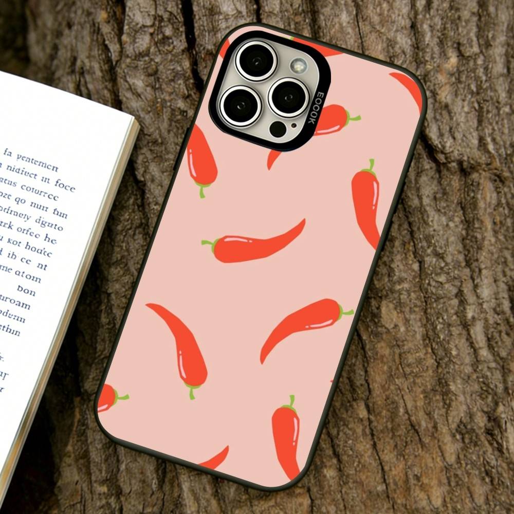 Red Chili Pepper Phone Case For iPhone 17,16,15,14,13,12,11 Plus,Pro Max,XS,Colored Silver Plated Inside Cover