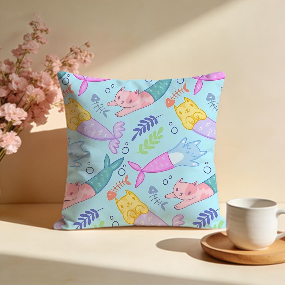 Glittery Mermaid Cat Blast Cushion Cover Soft Pillow Cases for Home Bedroom Living Room Sofa