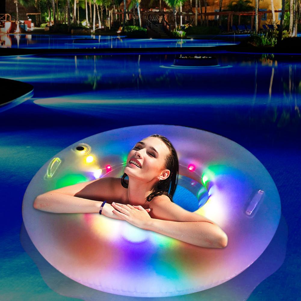 100cm LED Lights Adult Swimming Ring Colorful Inflatable Floating Swimming Mattress Sea Swimming Ring Pool Party Pool Swim Ring