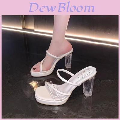Summer High Heel Sandals For Women With Clear Transparent Straps And Chunky Water Crystal Heels