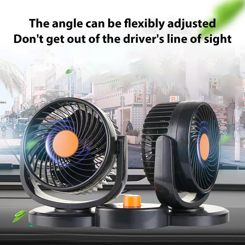 Car Cooling Fan Double Head Car Dash Fan 24V Adjustable Low Noise Household Blower Strong Wind Portable Air Circulator For SUVs