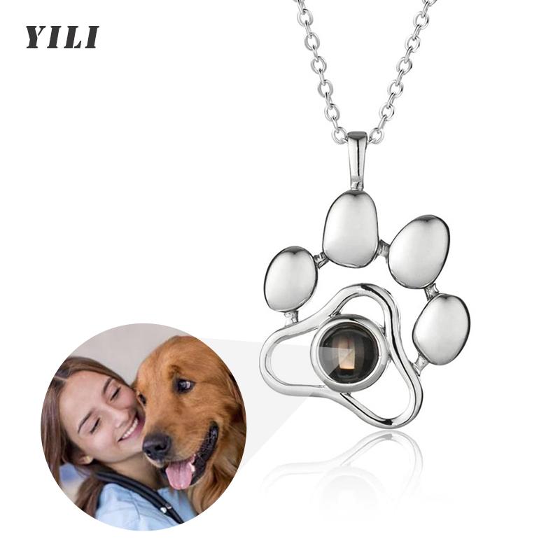 

Personalized Photo Projection Necklace I Love You 100 Languages Dog Paw Memorial Pendant Necklace Custom Photo Dog Paw Necklace Necklace-1