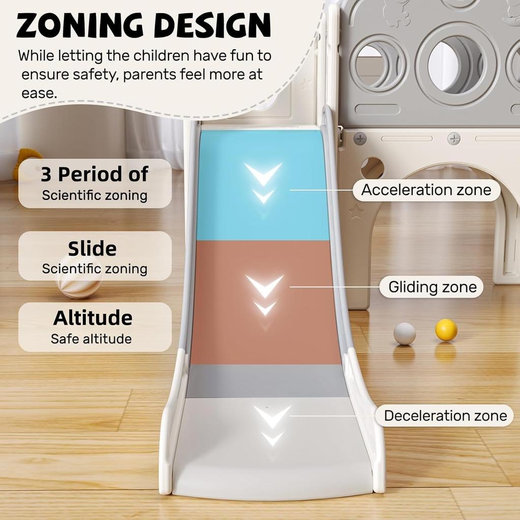 Ubravoo Zjeżdżalnia dla dzieci, bardzo długa zjeżdżalnia dla maluchów z kojcem, miejscem do przechowywania i antypoślizgowymi schodami, sprzęt do zabawy wewnątrz i na zewnątrz, wolnostojąca zjeżdżalnia