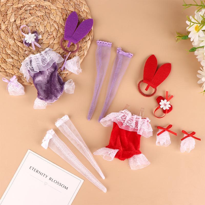 1Set Doll Clothes Short Sleeve Shorts Sexy Bunny Dress Headband Stockings Party Uniform For 30CM Doll