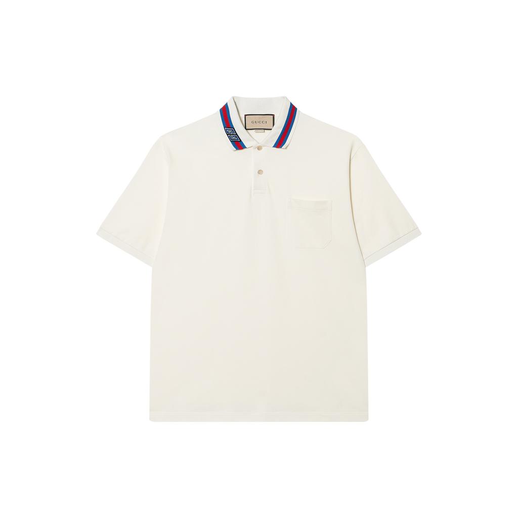 Gucci Decorated Square Gg Pearl Cotton Polo Shirt T Shirt Men's Ecru 768630-XJF45-9733