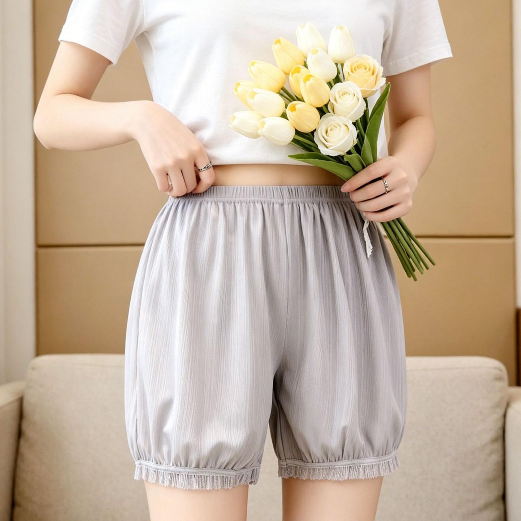 

Women s Ice Silk Safety Pants - Summer Style, Non-Rolling Hem, JK Style, Large Elasticity, Suitable as Base Layer or Outerwear. One Size (Recommended 80-150 Jin)
