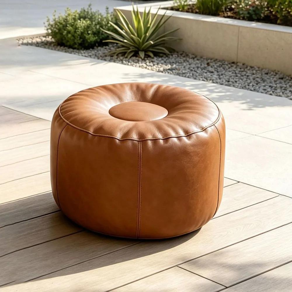 Round Seat Cushion Cover Unstuffed Faux Leather Pumpkin Pouf Cover Large Capacity Minimalist Storage Bag Storage