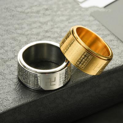 Kühler Edelstahl Drehbar Buddhismus Männer Angst Fidget Ring Spinner Buddhismus Herz-Sutra Klassisch Gläubiger Finger Schmuck