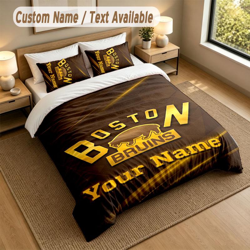Bedding Set 1 Duvet Cover 2 Pillowcases Boston Bruins Print Soft Bed Linen Bedroom Decor