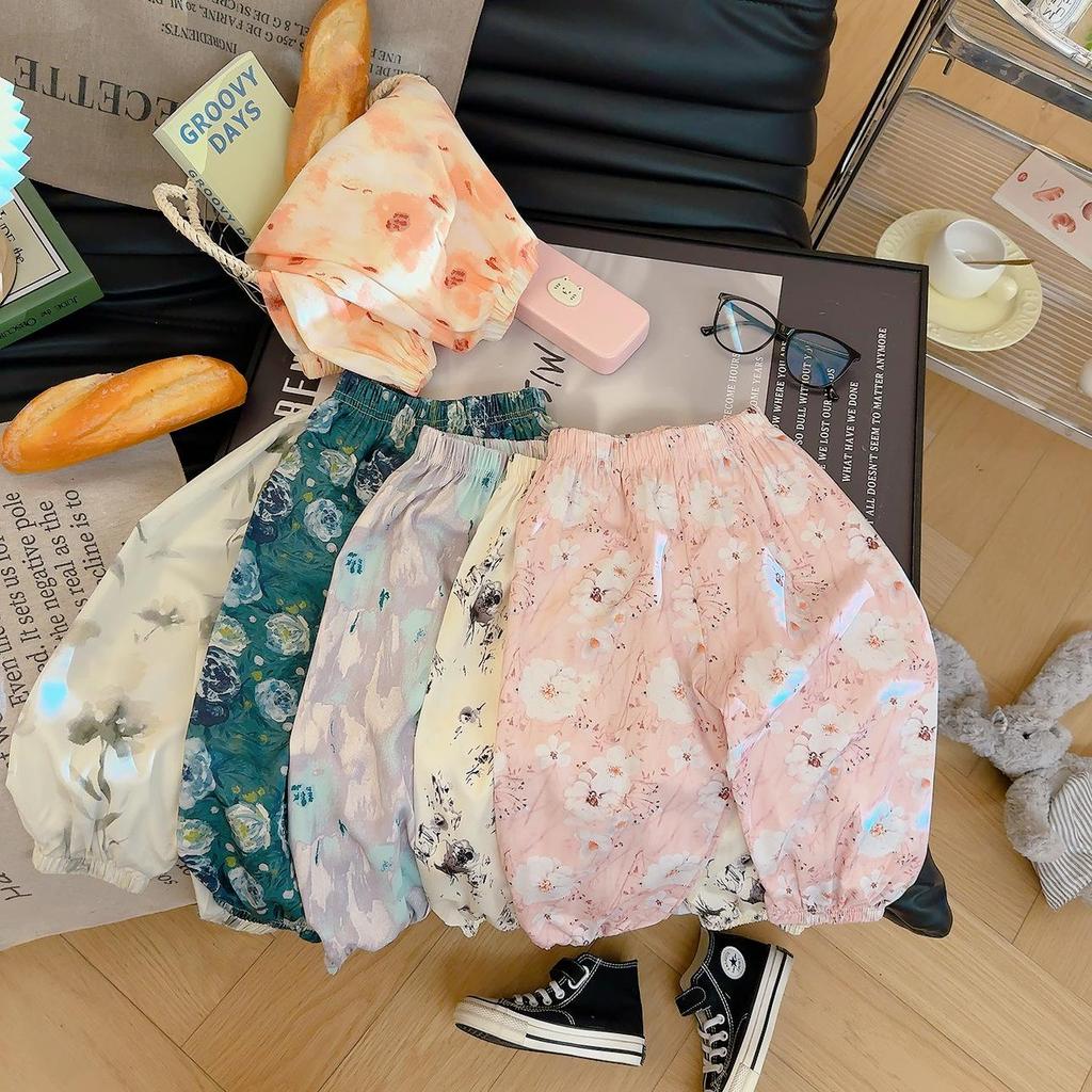 Meisjes Bloemen Wijde Pijp Anti-Mug Zomerbroek - Casual Koreaanse Stijl Lange Kinderbroek