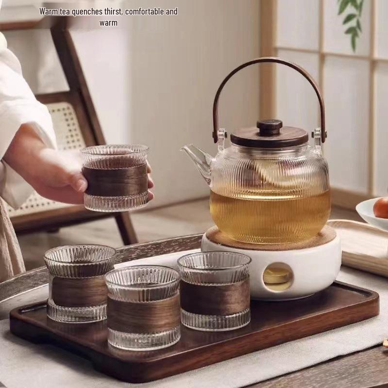 Large Capacity Borosilicate Glass Teapot with Bamboo Handle and Tea Infuser, Suitable for Electric Ceramic Stove