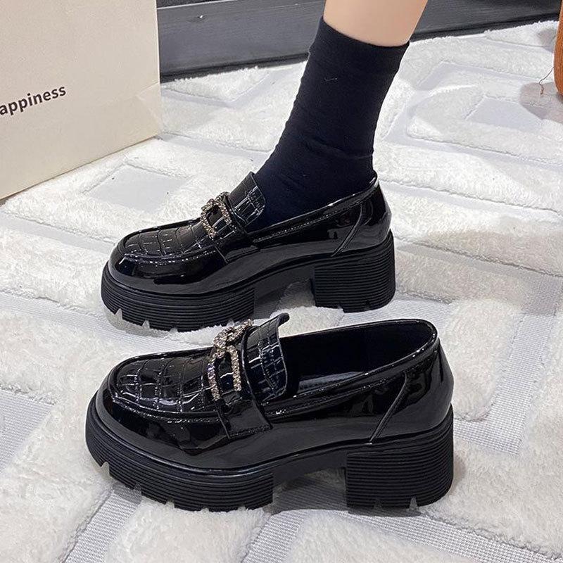 Platform Shoes Children's Super Fire Black Patent Leather Women's New Spring and Autumn British Style Small Leather Shoes