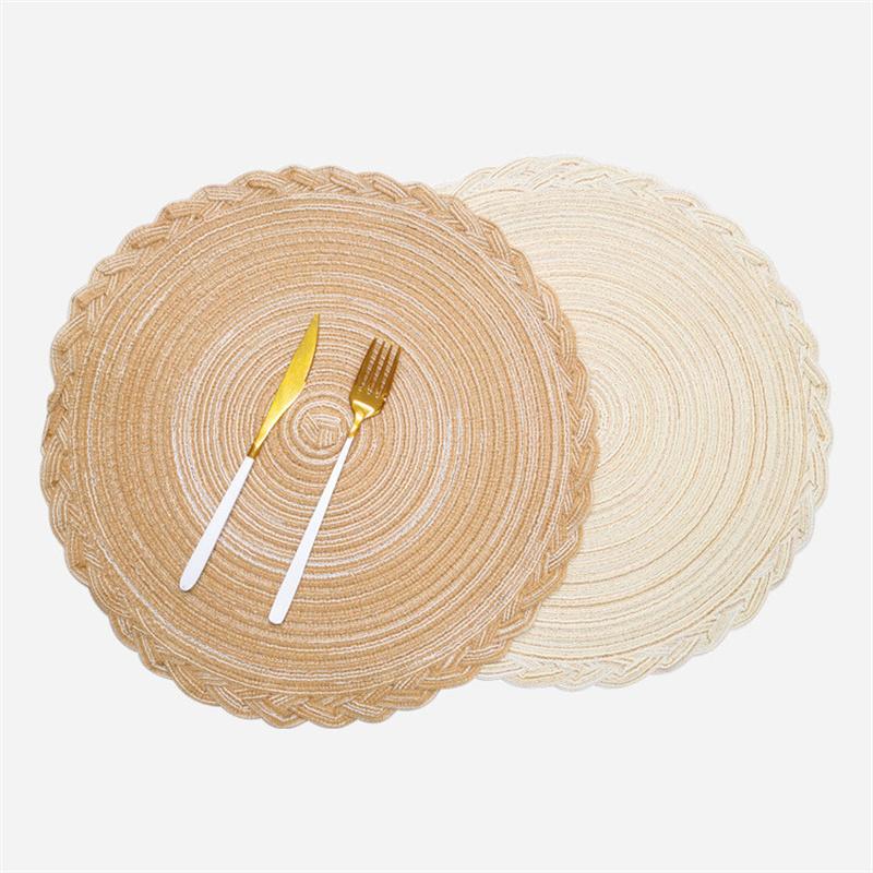 15" Simplicity Wind Cotton Meal Mats Circular Plate Mat Home Lace Ramie Weaving Insulated Dining Table Mat Kitchen Decoration