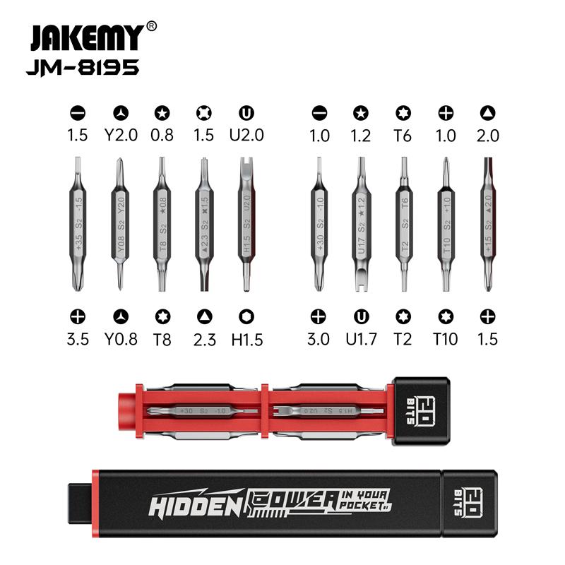 JAKEMY JM-8195 Precision Magnetic Screwdriver Set Aluminum Handle S2 Steel Bits for Mobile Phone PC Glasses Repair Tools JM-8195-A