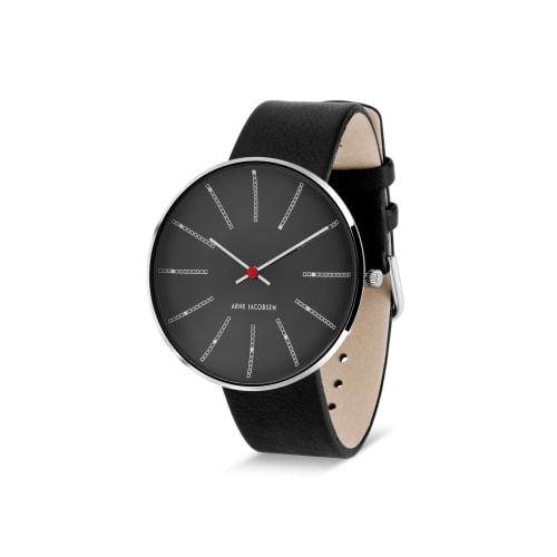 ARNE JACOBSEN BANKERS 53118-2001P Watch, 40mm, Scandinavian Design, Water Resistant (Quiet Design with No Second Hand), Gray with Black Leather Strap
