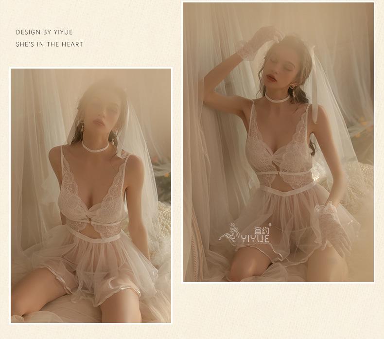 Yi Yue Lace Bridal Lingerie Set - Sexy See-through Wedding Dress Uniform 