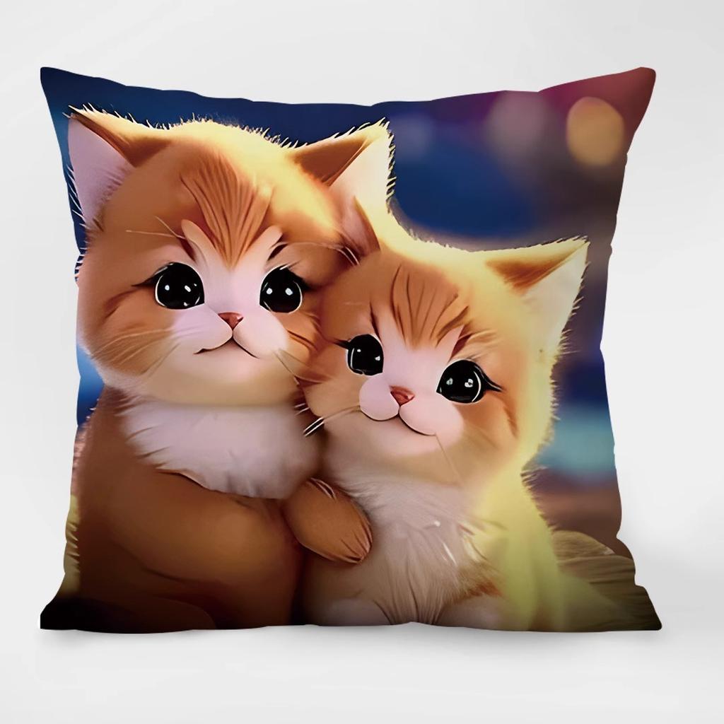 Cute Cat Pattern Decorative Pillowcase Living Room Bedroom Square Cushion Pillowcase
