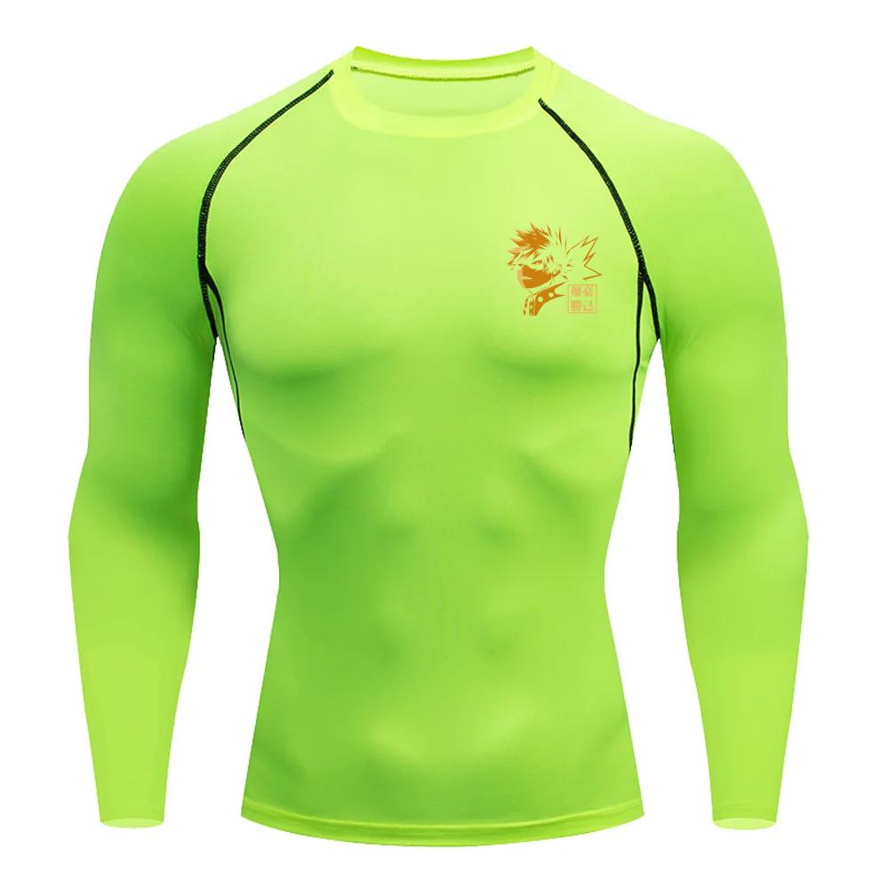 Men Compression Shirt for Workout Quick Dry Katsuki Bakugo Print Top Breathable Sweat Absorbing Fitness T-Shirt Sweat-Resistant