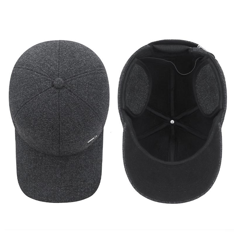 Autumn Winter Middle-Aged Hat Men's Woolen Thick Warm Ear Protection Baseball Cap Outdoor Velvet Cold-Proof Cap