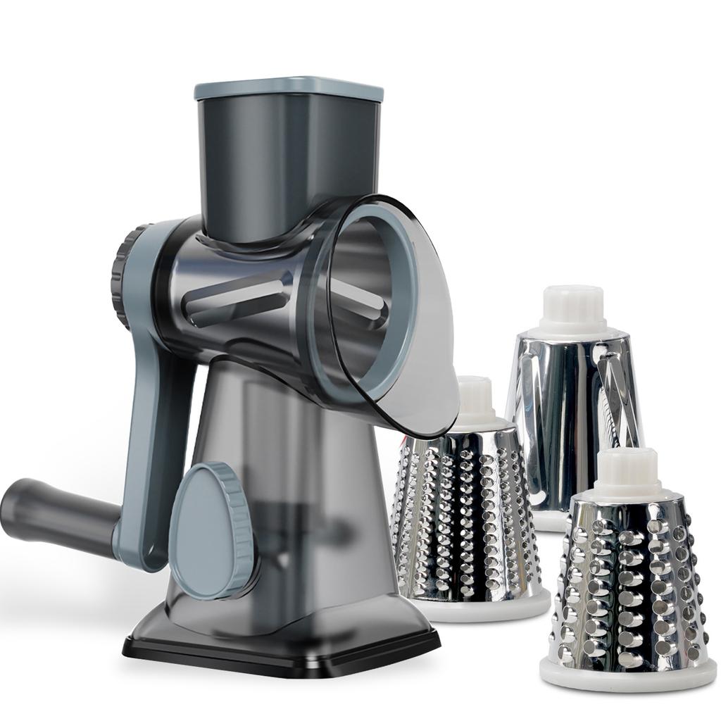 Rotary Cheese Grater Multi-Function Manual Vegetable Slicer Peanut Nuts Grinder with 3 Rollers Clear Fruit & Vegetable Shredder