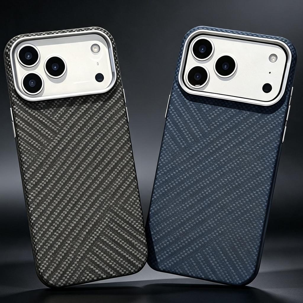 Kevlar Aramid Fiber Magnetic Case For iPhone 17 Pro Max / 17 Pro Shadow Carbon Fiber Wireless Charging Phone Cover