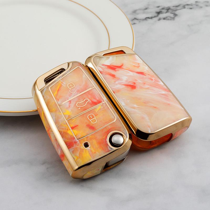 TPU Jade Muster Autoschlüsselbox Abdeckung Schutz Für Volkswagen VW Golf 7 MK7 Tiguan Mk2 für Skoda Octavia A7 Kodiaq 2017-2023