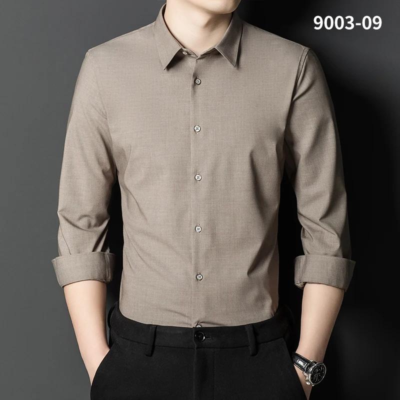 Bamboo Fiber solid color elastic long-sleeve shirts for men slim fit formal plain shirt england style white shirt office clothes