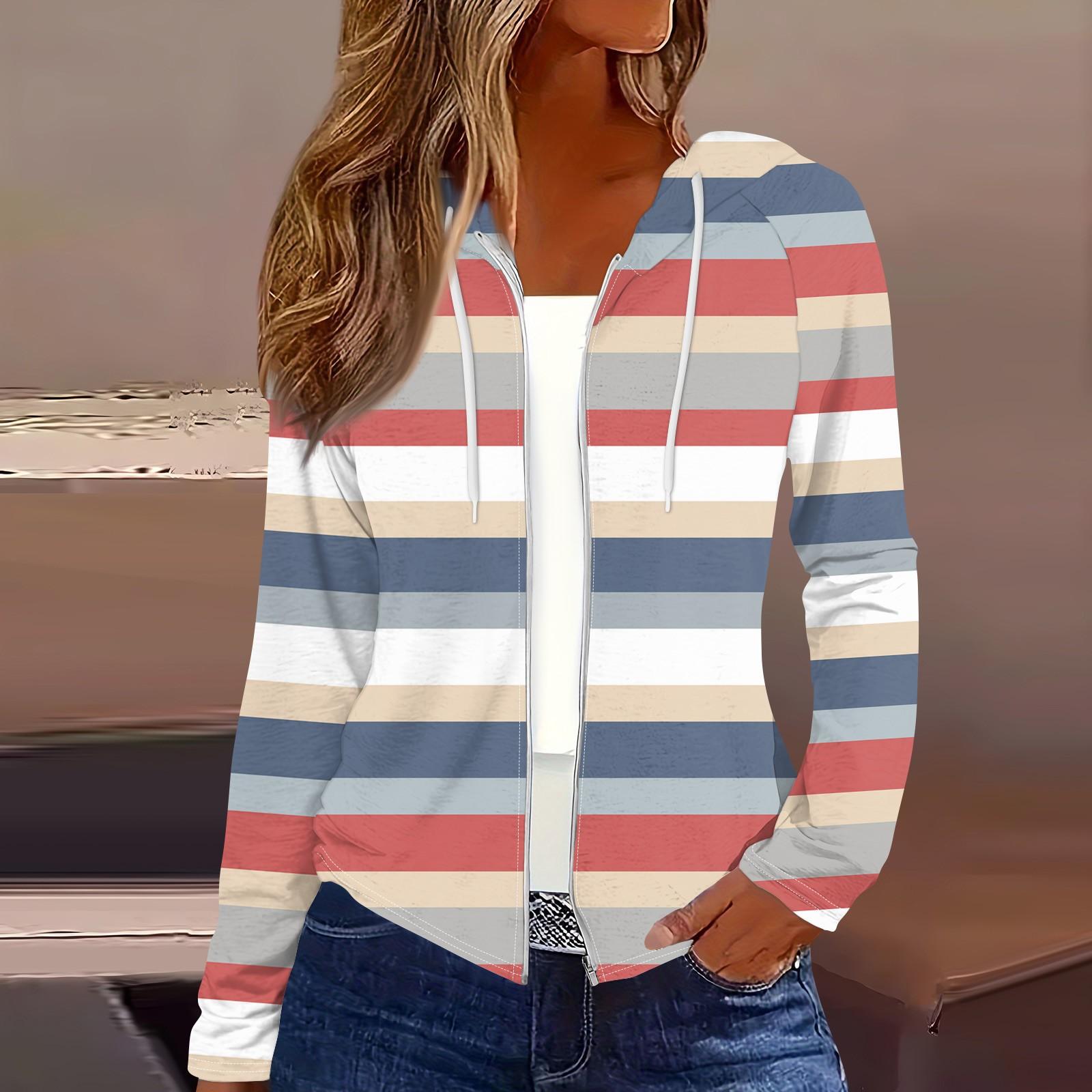 

Женская мода повседневная застежка-молния с капюшоном и принтом с длинным рукавом толстовки пальто L розовый