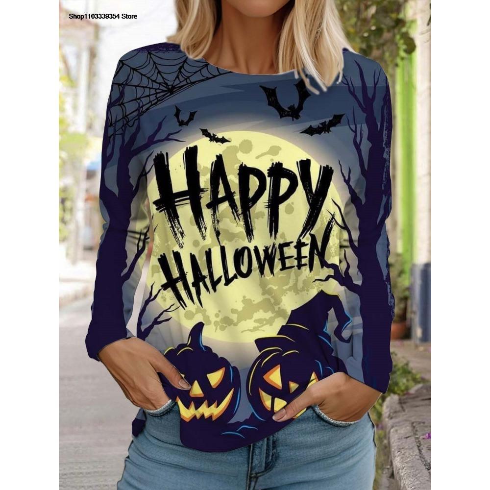 Halloween Women's long sleeved T-shirt Pumpkin 3D Printed Autumn Long