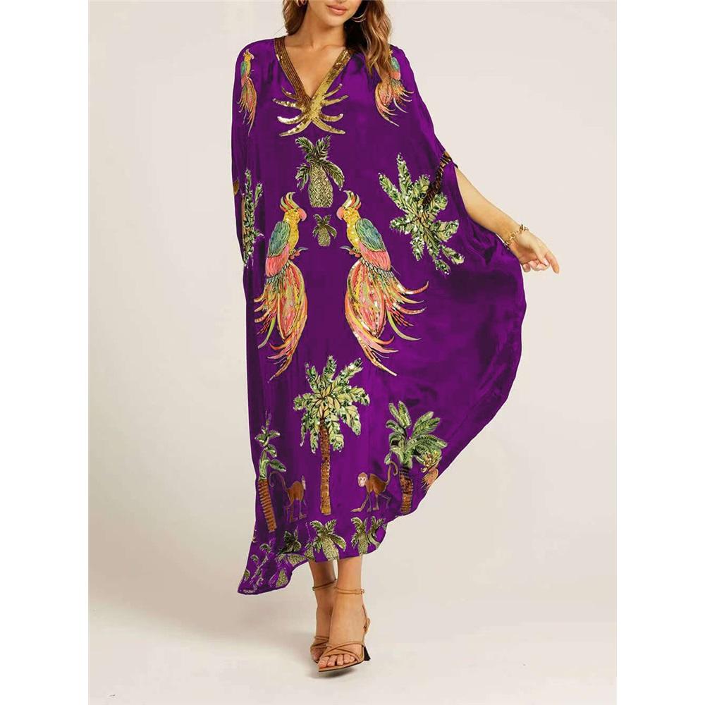 

Женское платье свободного кроя с рукавами «летучая мышь» и V-образным вырезом в стиле ретро One Size фиолетовый