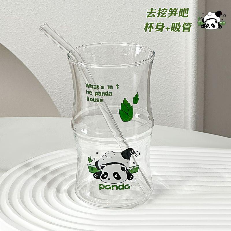 Cute China Panda Glass Creative Tea Bottle Single Transparent Coffee Cup Juice Panda Breakfast Milk Cup Glassware for Drinking