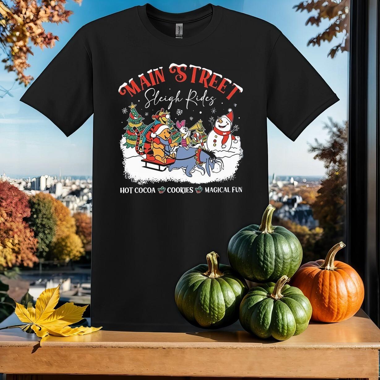 Main Street Sleigh Rides Winnie T-shirt T shirt Men Women Unisex Tshirt SY496 S