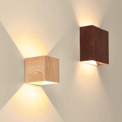 Nordic Wood Grain LED Wall Lamp - Up/Down Lighting for Corridors & Balconies