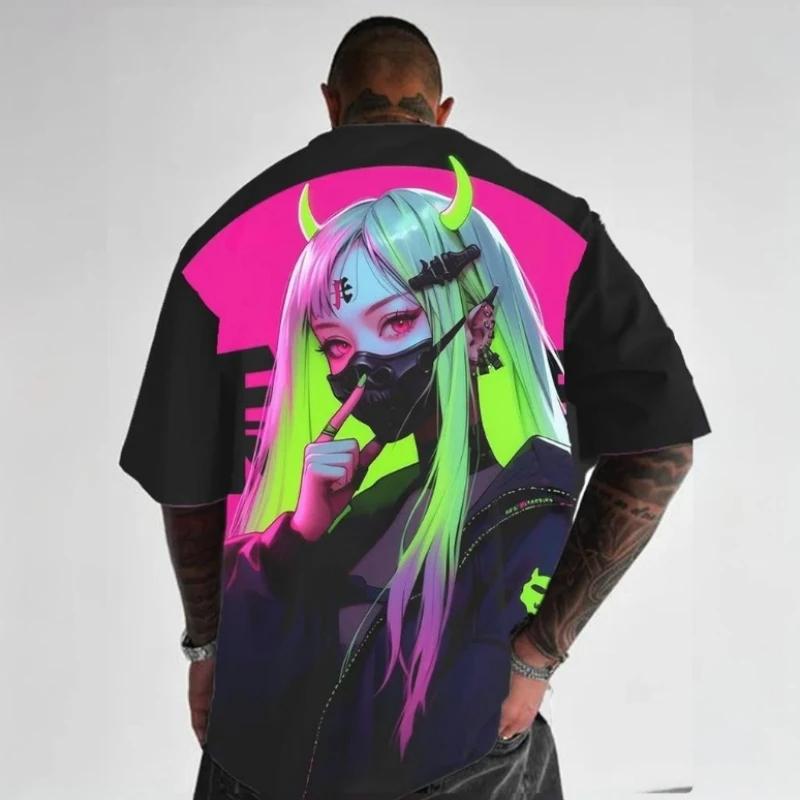 Men's T-Shirts Anime Character Tee 3D Sexy Beauty Print Summer Casual Street Trend Top Loose Oversized Short Sleeve T Shirt