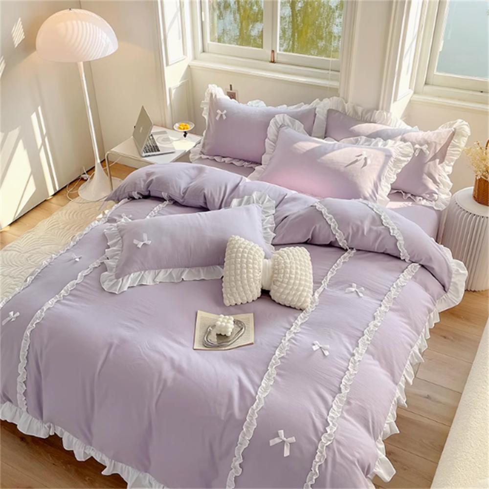 

Korean Version Princess Style Four Piece Set of Cotton and Pure Cotton Butterfly Knot Duvet Cover Set Dormitory Bed Sheet 1.5m 3pcs
