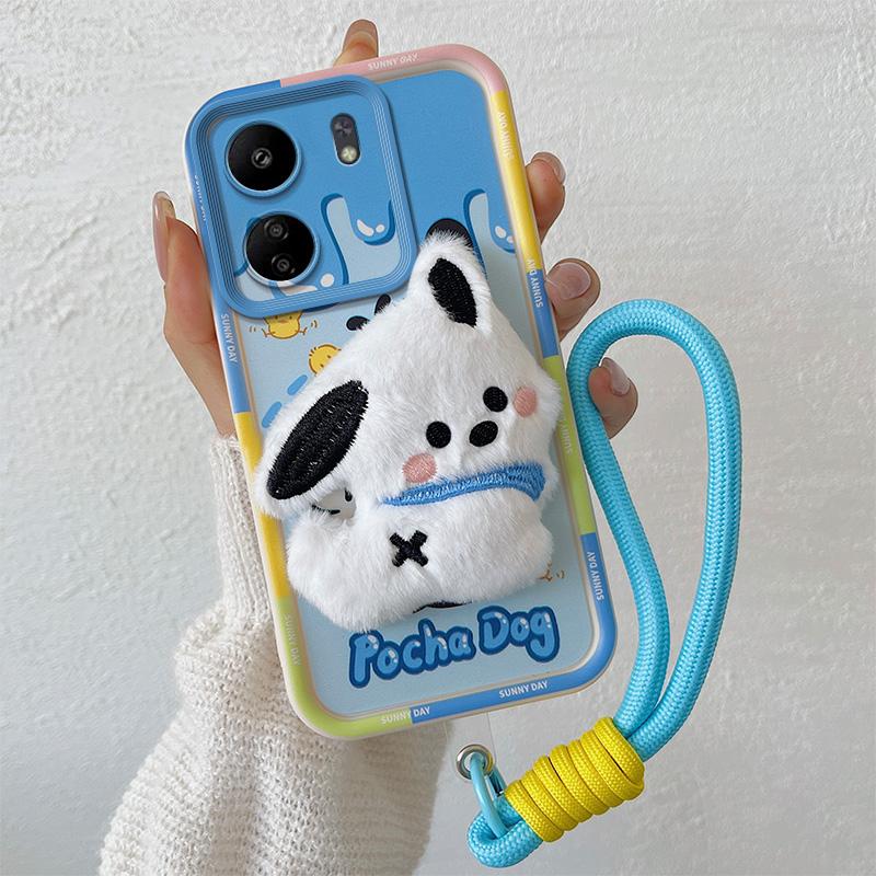 KEYSION Roztomilé 3D kreslené plyšové pouzdro pro Xiaomi POCO C65 s lanyard měkkým silikonovým nárazuvzdorným krytem na telefon pro Redmi 13C 4G 5G