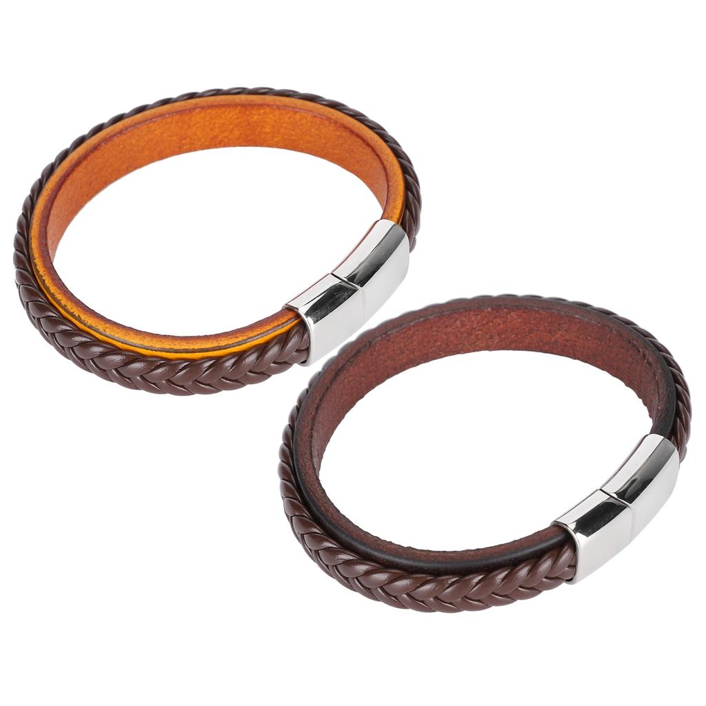 Leather Woven Bracelet Braided Wrist Band Vintage Magnetic Buckle Hand Decoration 20.5cm