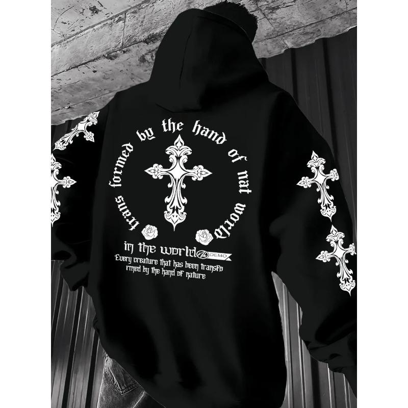 European and American Men's Autumn New Gothic Cross Print Comfortable Soft Hoodie Outdoor Street Versatile Top