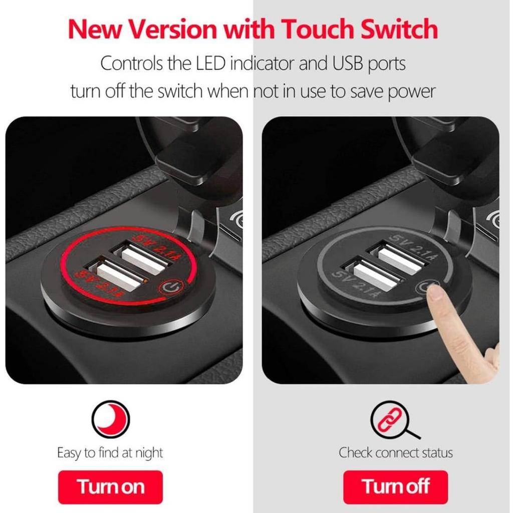 2Pcs Charger Car USB Socket 5V 4.2A Quick Charge with LED Display, Waterproof and Dustproof, 12V ~ 24V Vehicles Car Boat Motorcycle SUV Bus Truck Etc.