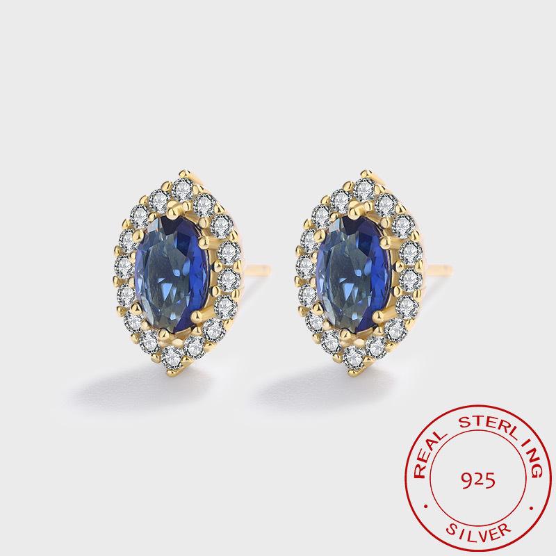 

Позолоченные серьги-пусеты из серебра S925 с синей шпинелью: Элегантная ретро-мода для женщин S925 Silver