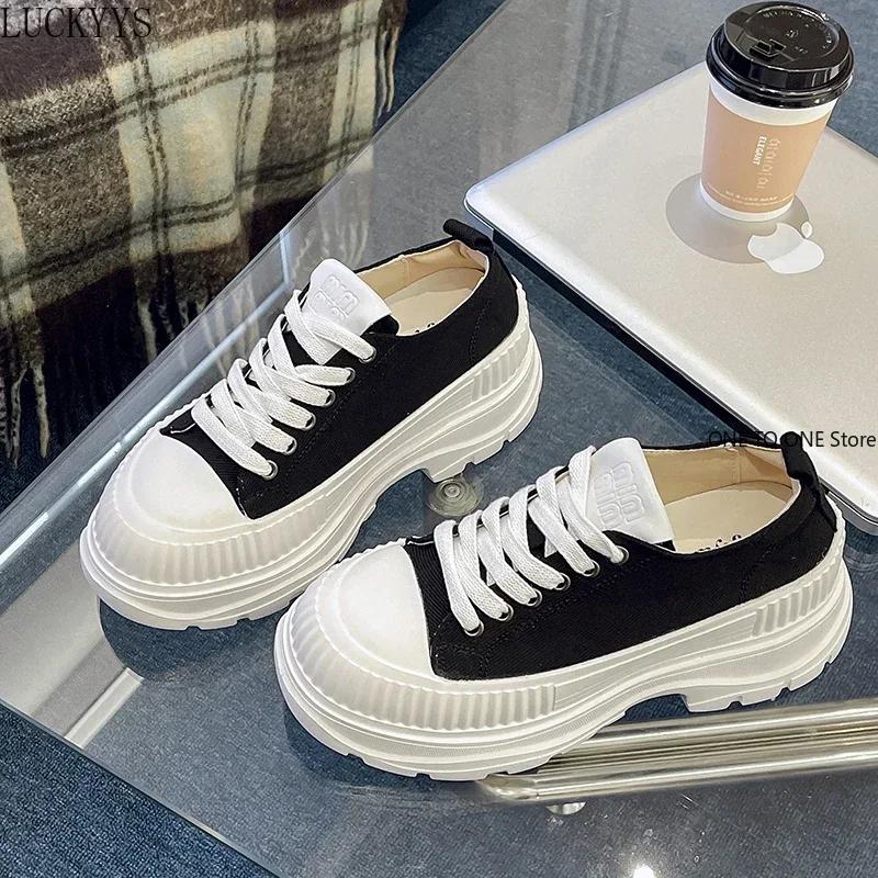 Дропшиппинг Женские вулканизированные туфли Белые толстые каблуки Холщовые кроссовки — фото 5