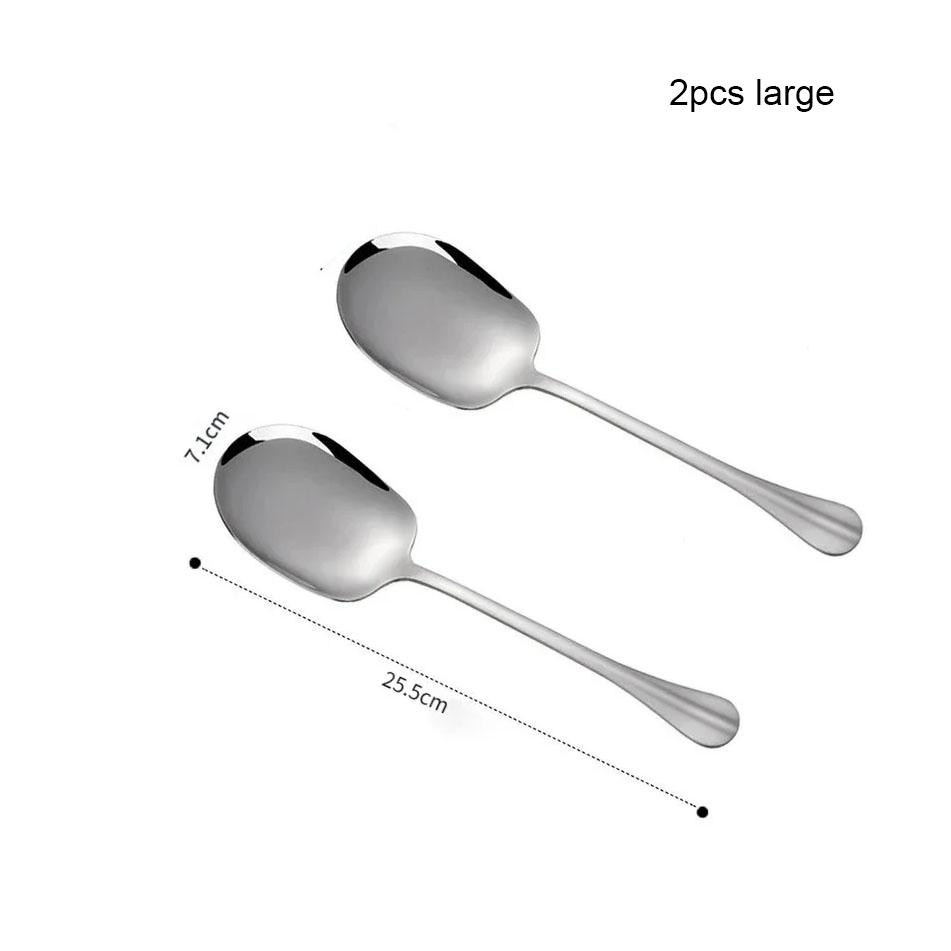 2 st Stora Soppskedar i Rostfritt Stål Långt Handtag Fyrkantigt Huvud Design Serveringsskedar Skopor för Middag Restaurang Bordsartiklar