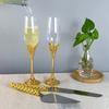 4Pcs Golden Wedding Cake Knife Glasses Server Set Crystal Rhinestone Champagne Flutes Toasting Glasses Perfect for Wedding Gifts