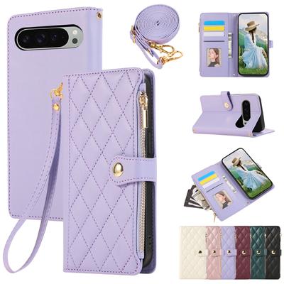 Crossbody Zipper Cards Solt Leather Flip Wallet Case For Google Pixel 9 Pro XL 8 8A 7 6 Lanyard Kickstand Bag Pocket Book Cover