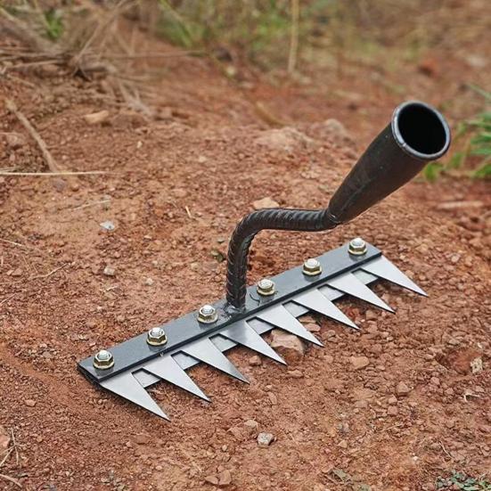 Garden Weeding Rake Heavy-Duty Carbon Steel Weed Puller 5/6/7/8 Teeth Weeder Rake Hand Uprooting Tool
