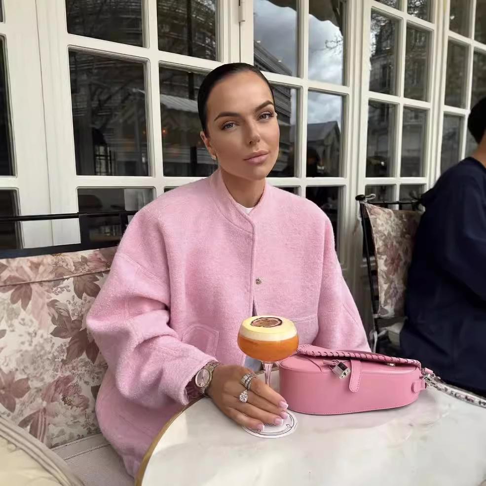 Women's Autumn/Winter Solid Color Stand-Up Collar Long Sleeve Coat with Double Large Pockets