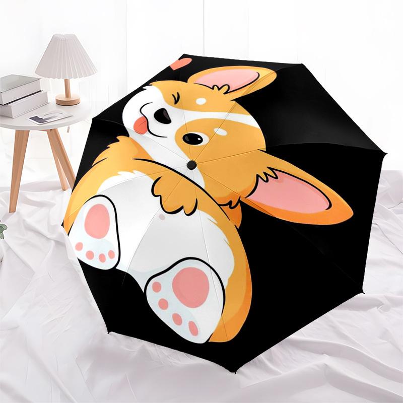 Corgi, Cute Themed Automatic Opening and Closing Umbrella, Compact Travel Umbrella, Lightweight and Portable, Suitable for Beach Commuting B