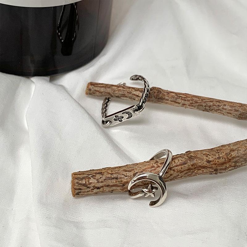 Korean Star Moon Sterling Silver Ring - Non-Fading Design for Women