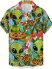 Funny Alien Eating Pizza Pattern Men'S Fashion Casual Shirt Hip Hop Rock Street Hawaiian Shirt