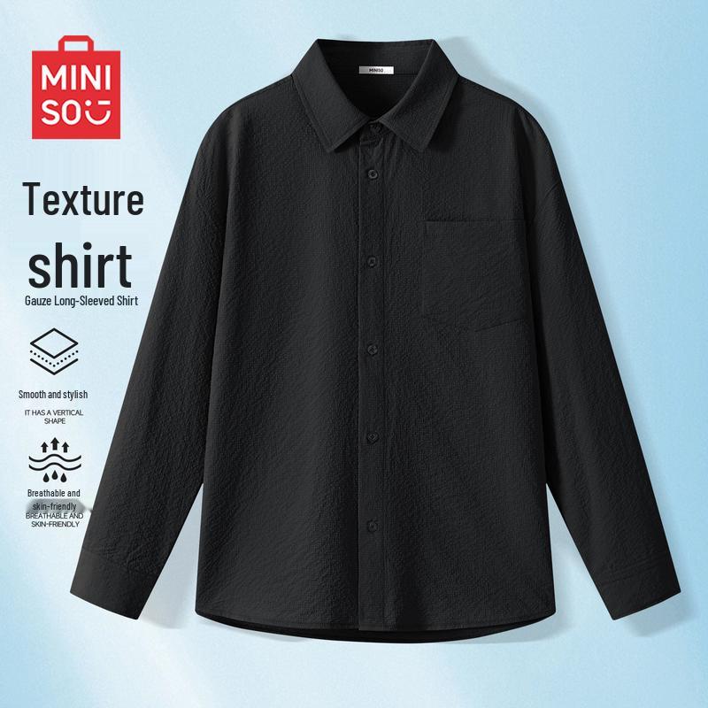 

MINISO Men s Textured Long Sleeve Casual Shirt M